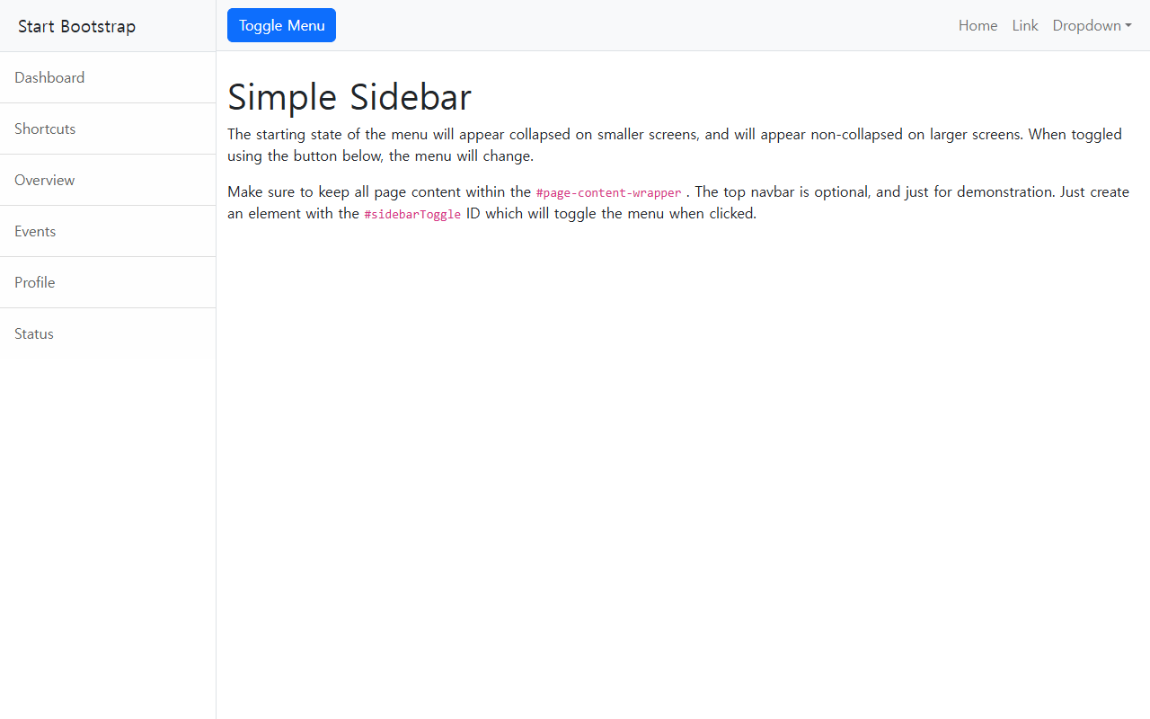 Simple Sidebar 샘플 미리보기